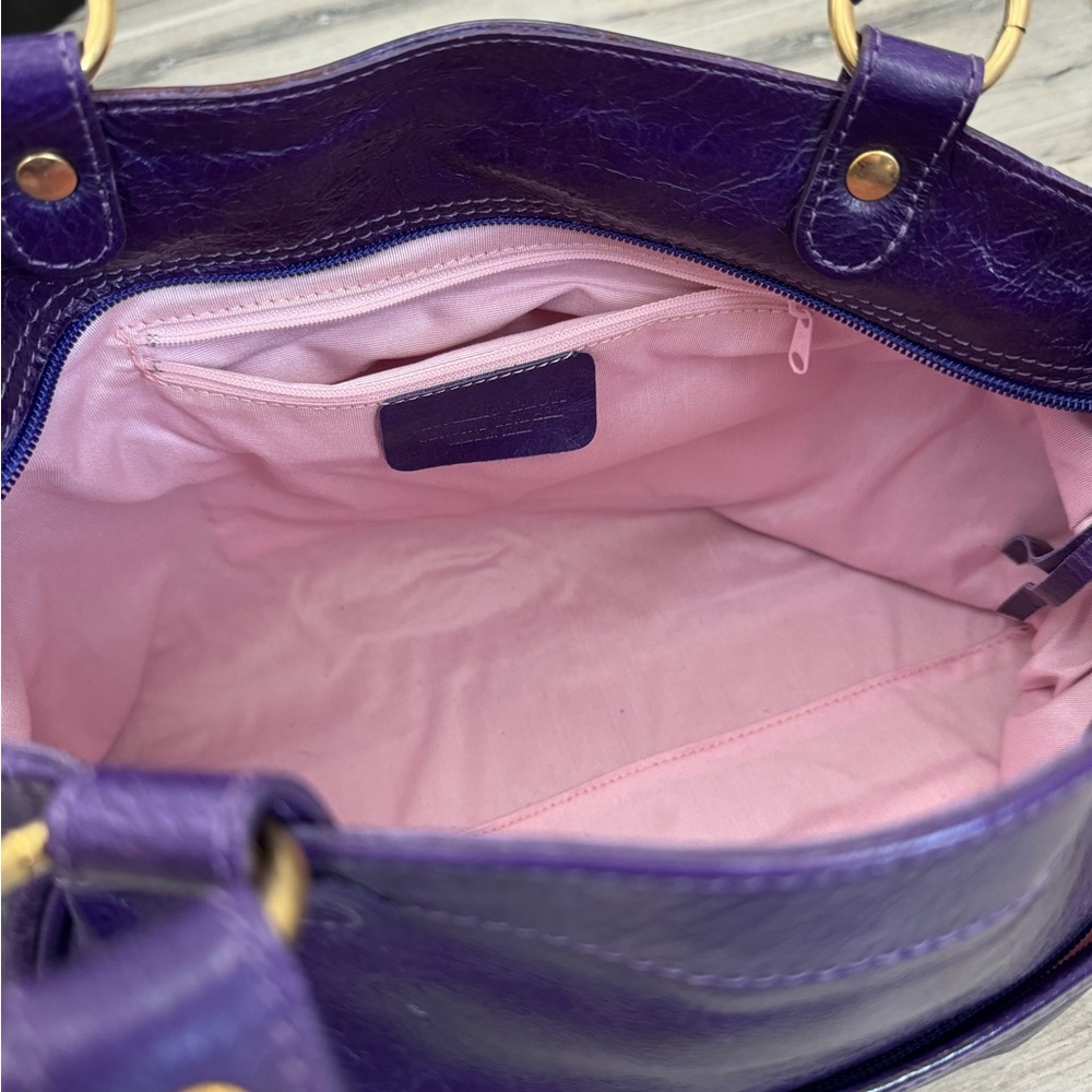 Maurizio Taiuti Genuine Leather Purple Satchel Crossbody Bag - Picture 4 of 14